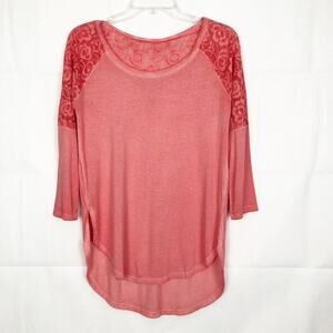 Arizona I 3/4 Sleeve Lace Orange Hi-Low Top